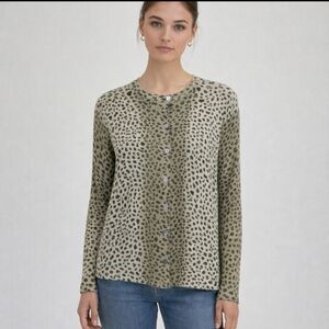 XXist Leopard Print Button-Up Cardigan With Gold Threading Size Large
